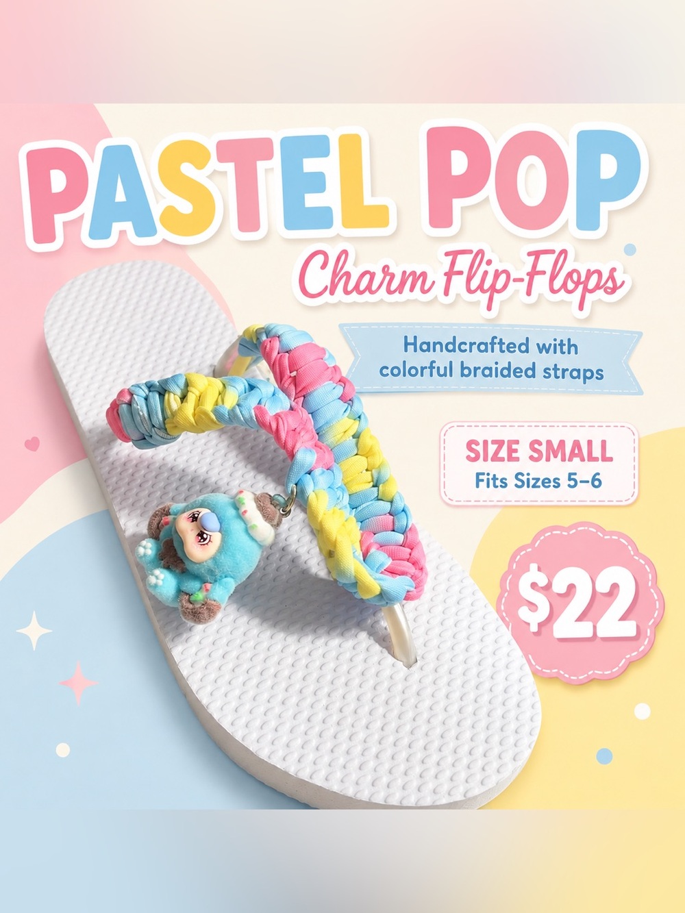 🩷. S-43  Pastel Pop Charm Flip-Flops for Kids